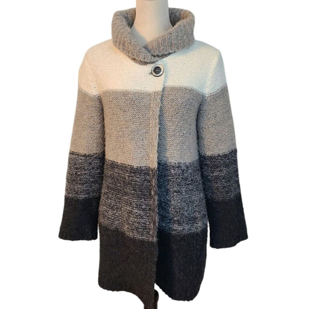 Betty Betty Firenze Italian Wool Blend Color Block Long Cardigan Sweater Sz S